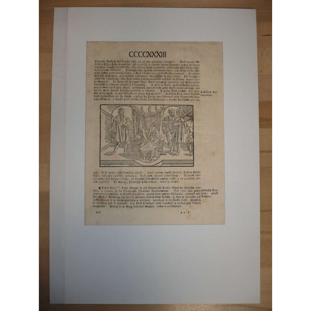 Václav Hájek z Libočan -Kronika česká, faksimile z r. 1819, list č. 433 [dřevořez, jeden list, stará grafika]