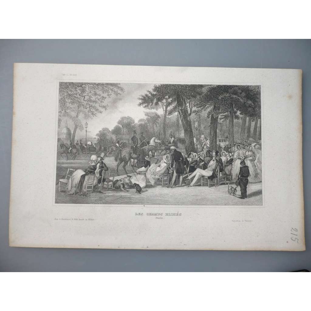 Paříž, Le Champs Élysées - oceloryt cca 1850, grafika, nesignováno