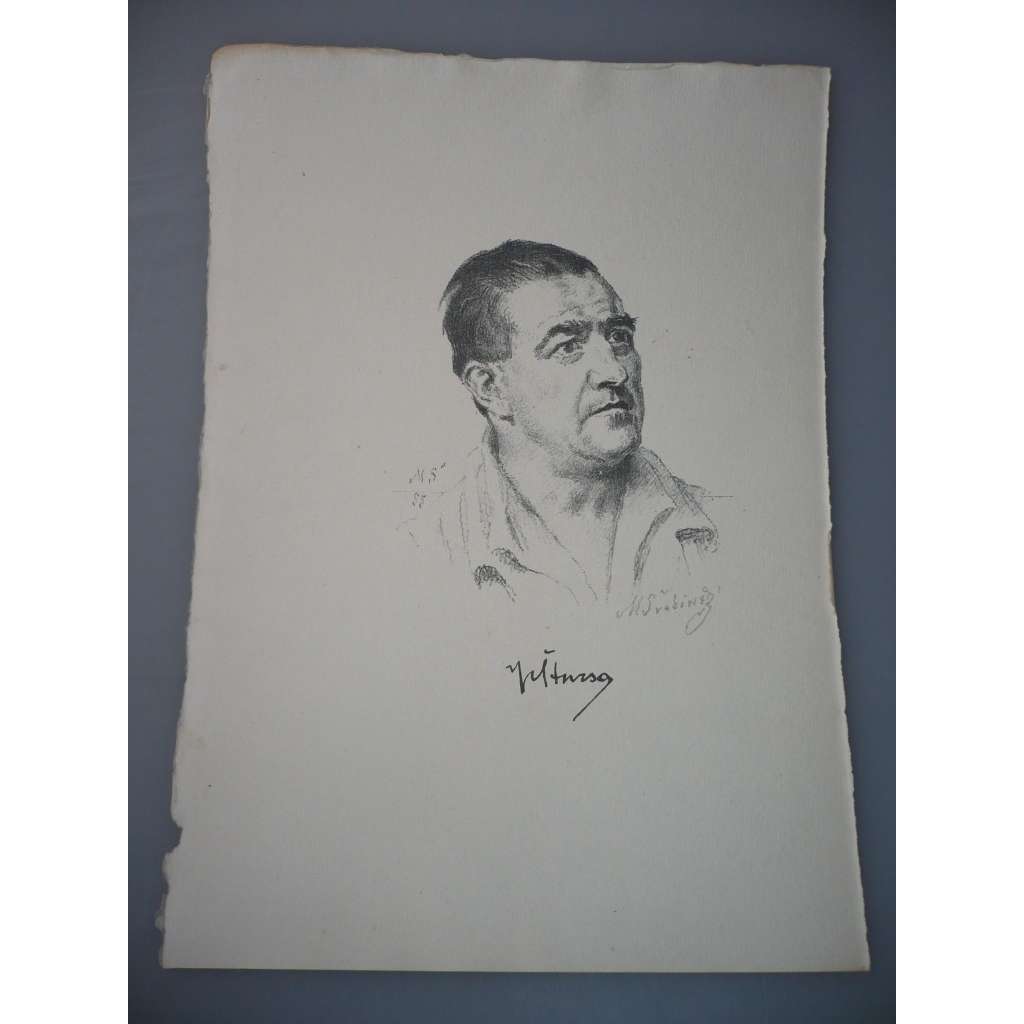 Max Švabinský (1873 - 1962) - Portrét sochař Jan Štursa - litografie, grafika, signováno