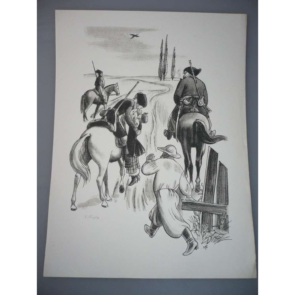 Václav Fiala (1896 - 1980) - Turci na koních - litografie, grafika, signováno