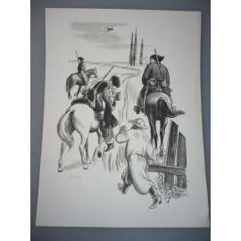 Václav Fiala (1896 - 1980) - Turci na koních - litografie, grafika, signováno