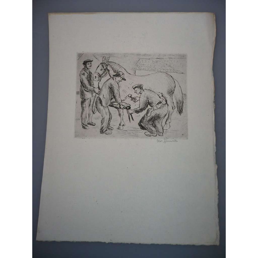 Lev Šimák (1896 - 1989) - U kováře - lept, grafika, signováno