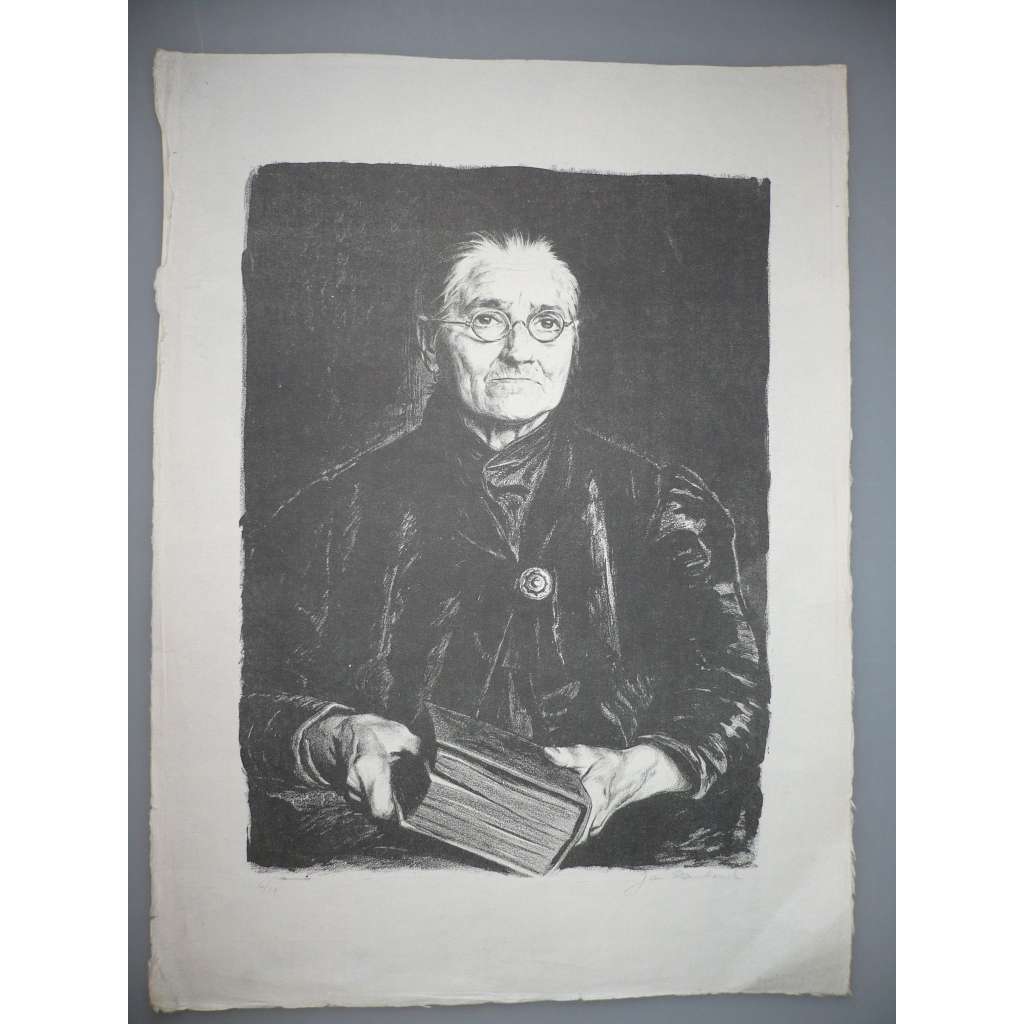 Jan Rambousek (1895 - 1976) - Podobizna matky - litografie, grafika, signováno