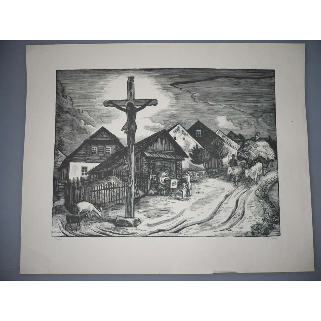 Václav Fiala (1896 - 1980) - Podkarpatská Rus - dřevoryt cca 1930, grafika, signováno