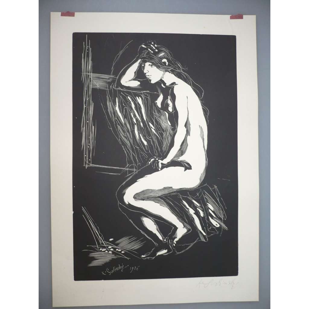 Karel SVolinský (1896  - 1986) - Dívčí akt - dřevoryt 1936, grafika, signováno