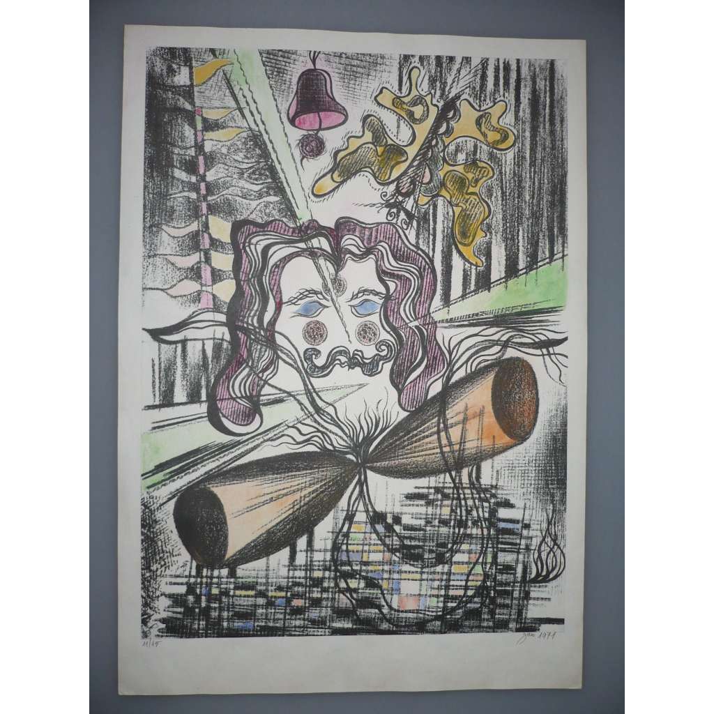 Vladimír Jandejsek (1923 - ?) - Muž s knírem - litografie 1971, grafika, signováno