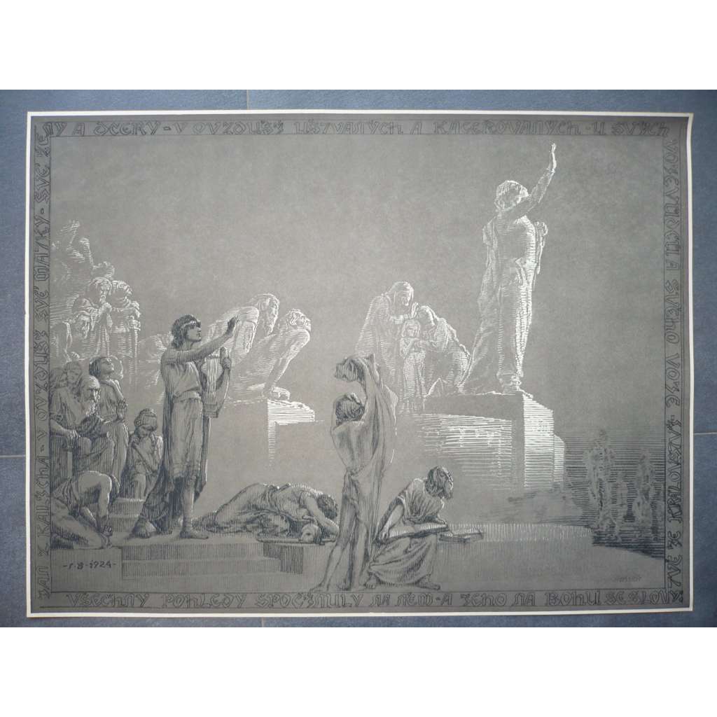 František Bílek (1872 - 1941) - Návrh pomníku pod Bílou horou -  [světlotisk heliogravura ]1924, signováno  50 x 64 cm.