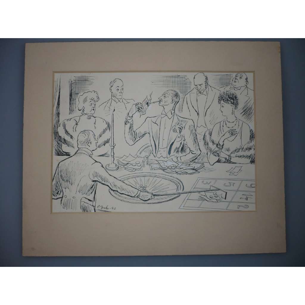 Otakar Fuchs  (1900 - 1980) - U rulety - kresba 1942, grafika, signováno