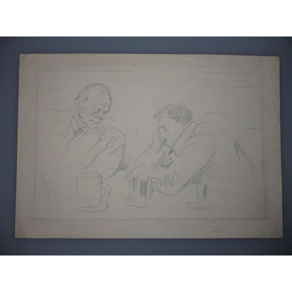Dr. Desiderius (Hugo Boettinger) (1880 - 1934) - U piva - ilustrační kresba tužkou, grafika, nesignováno