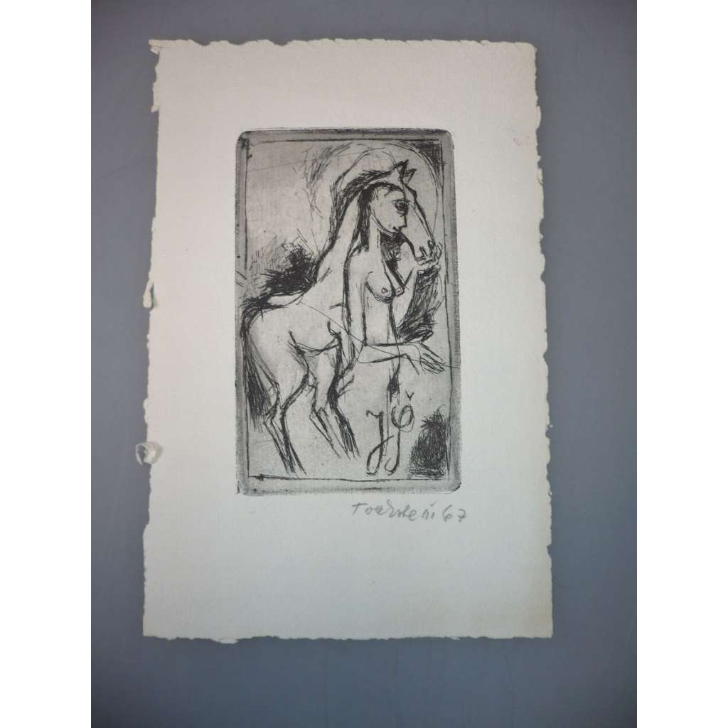 Jindřich Tockstein (1914 - 1975) - Žena a kůň - suchá jehla 1967, grafika, signováno