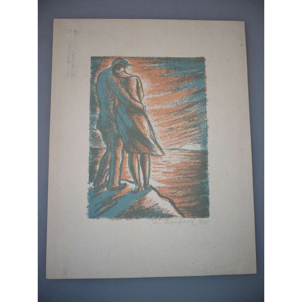 Jan Rambousek (1895 - 1976) - Milenci - barevná litografie 1925, grafika, signováno