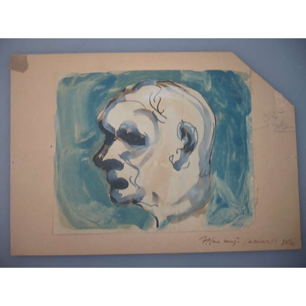 Václav Hejna (1914 - 1985) - Hlava muže - akvarel 1921, grafika, signováno