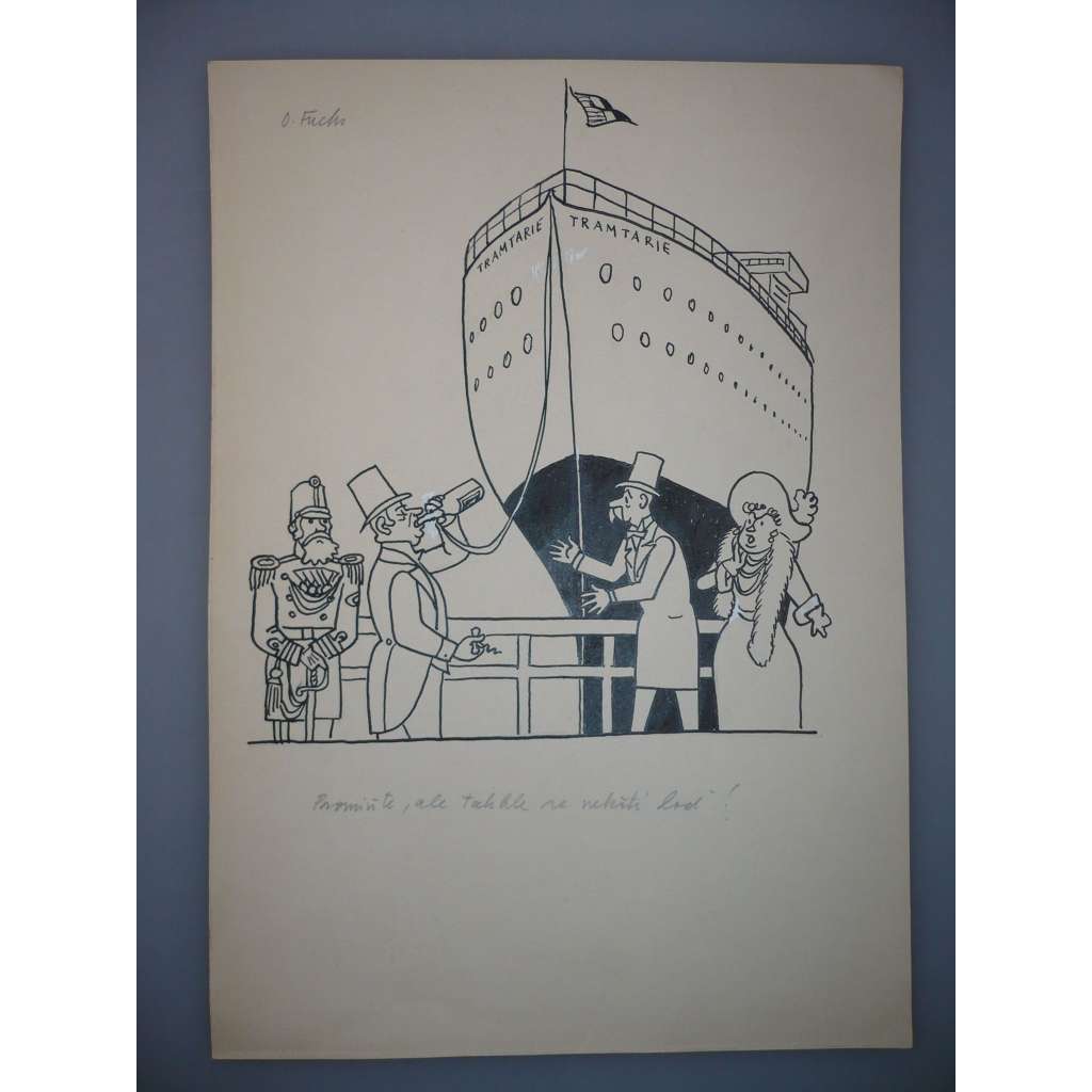 Otakar Fuchs (1900 - 1980) - Křest lodi - kresba, grafika, signováno