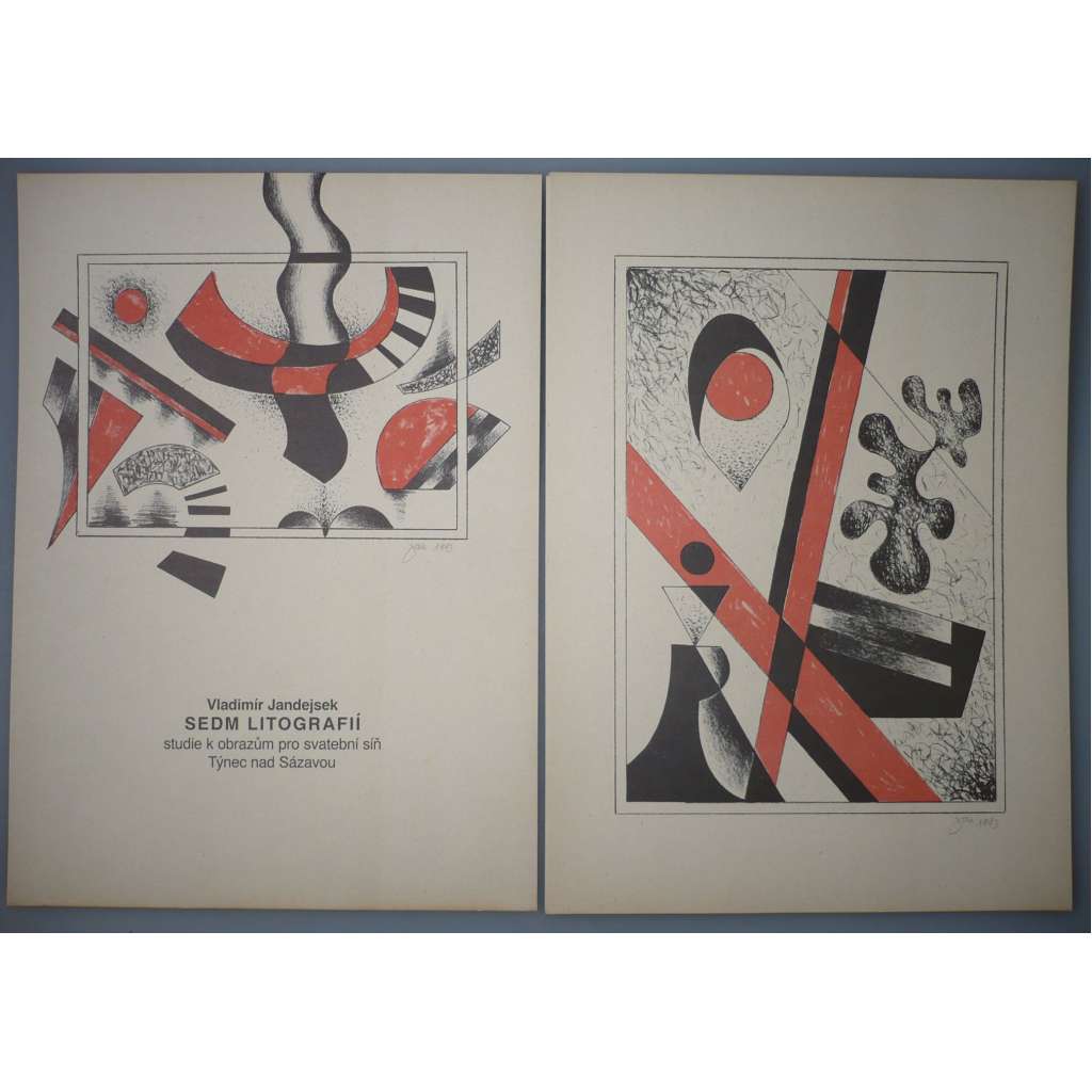 Vladimír Jandejsek (1923) - Sedm litografií: studie k obrazům pro svatební síň Týnec nad Sázavou - litografie 1993, grafika, signováno