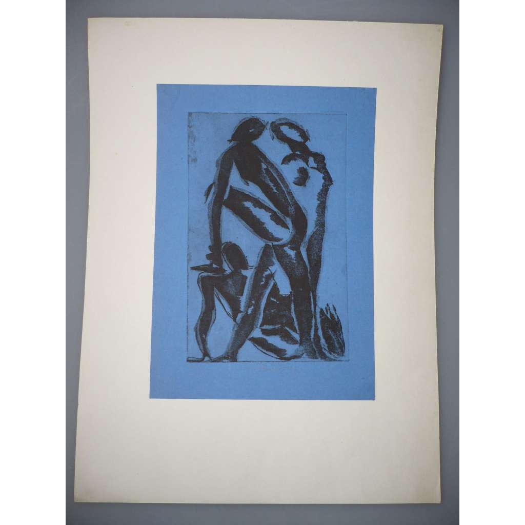 Zdeněk Bouše (1928 - 1998) - Muži v koupeli - kombinovaná technika 1962, grafika, signováno