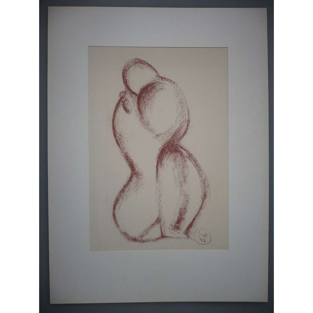 Jindřich Wielgus (1910 - 1998) - Milenci, návrh sochy - litografie 1947, grafika, signováno