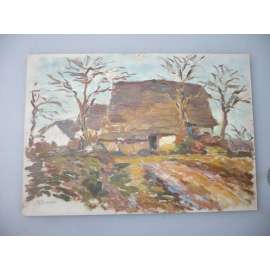 Jaroslav Dvořák (1946) - Chalupy na podzim - olej na kartonu, grafika, signováno