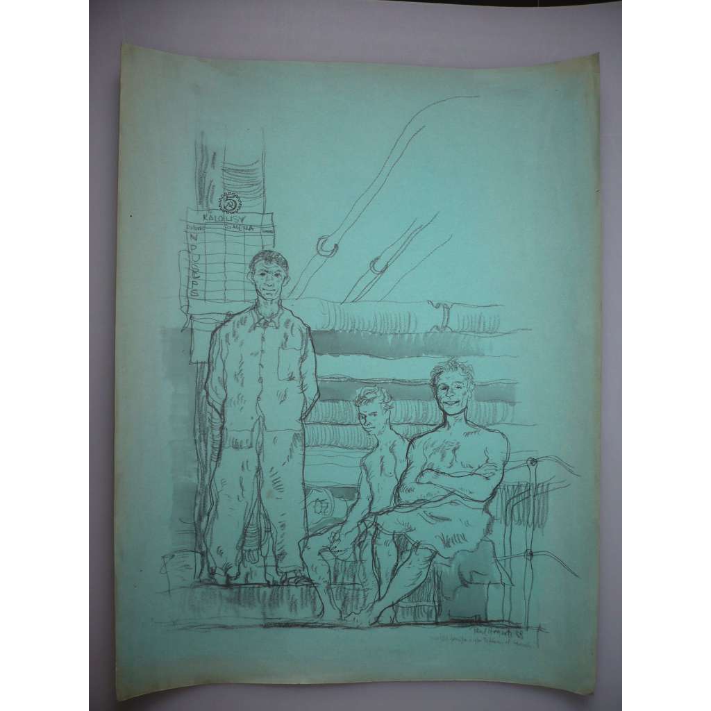 Paul Hogarth (1917 - 2001) - Hodonín - dělníci po šichtě - litografie 1953, grafika, signováno