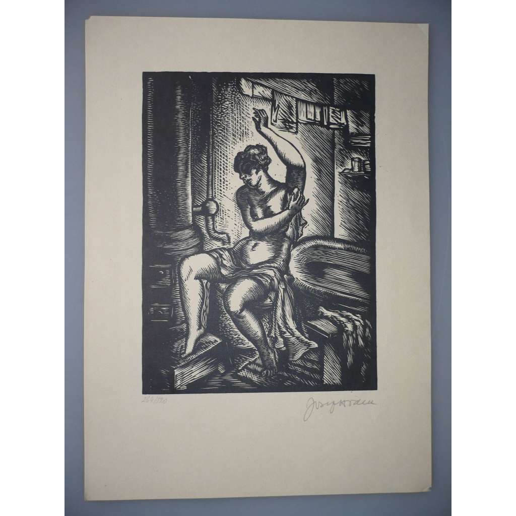 Josef Hodek (1888 - 1973) - Žena v koupeli - dřevoryt, grafika, signováno