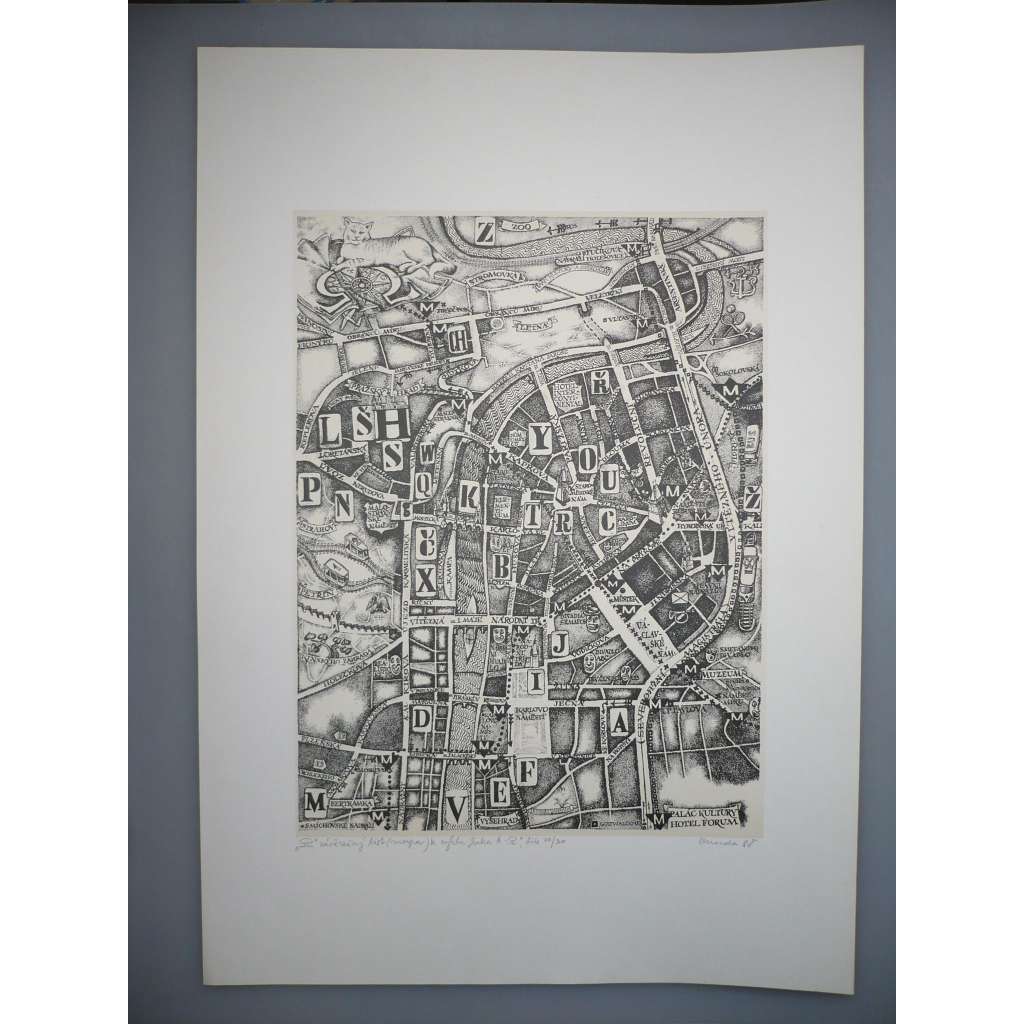 Lumír Čmerda (1930 - 2021) - Mapa Praha A - litografie 1988, grafika, signováno