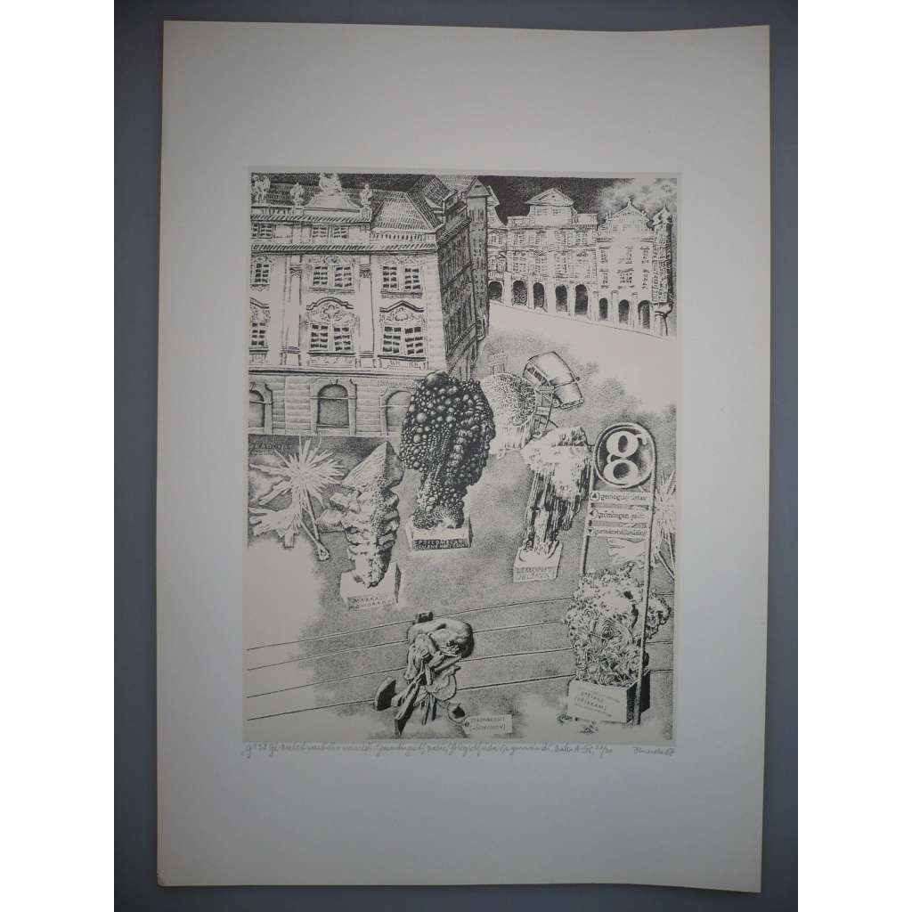 Lumír Čmerda (1930 - 2021) - Malostranské náměstí - Z edice Praha A - litografie 1988, grafika, signováno