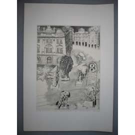 Lumír Čmerda (1930 - 2021) - Malostranské náměstí - Z edice Praha A - litografie 1988, grafika, signováno