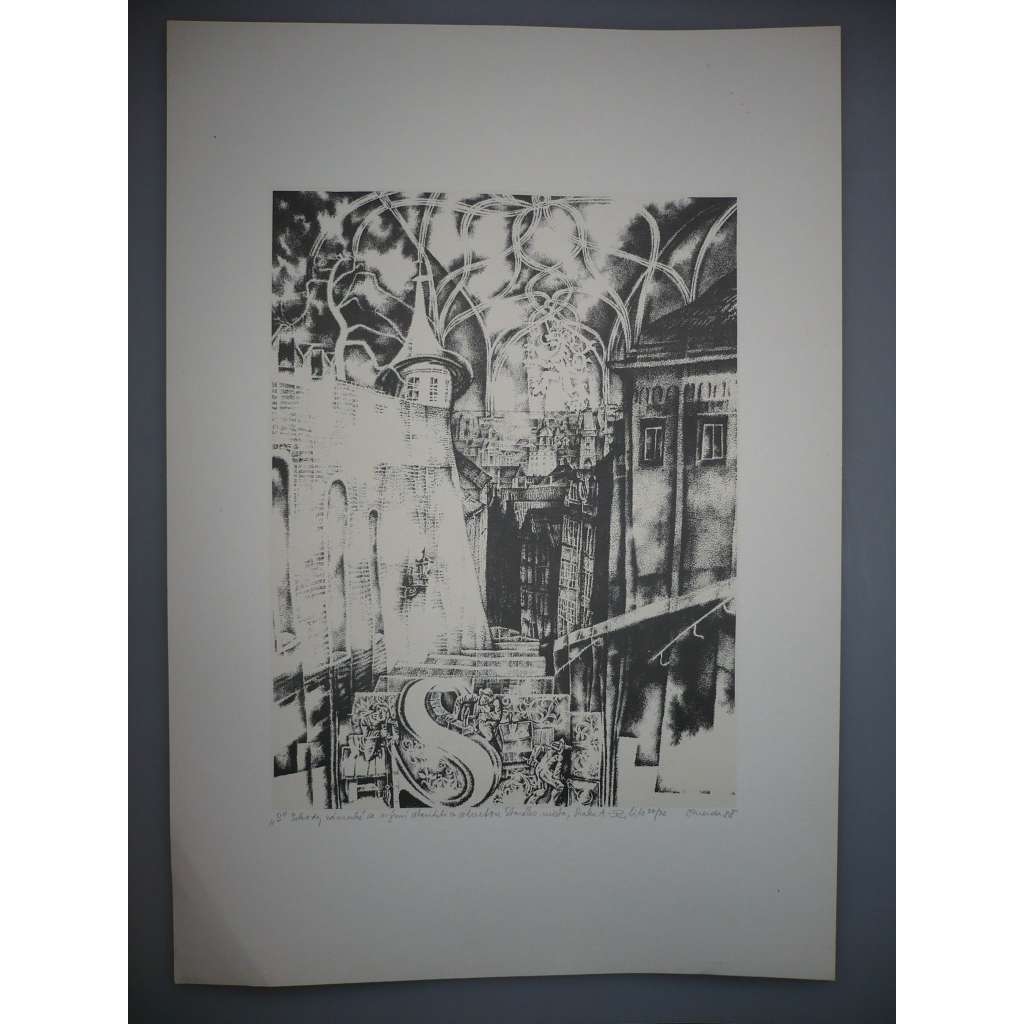 Lumír Čmerda (1930 - 2021) - Zámecké schody - Z cyklu Praha A - litografie 1988, grafika, signováno