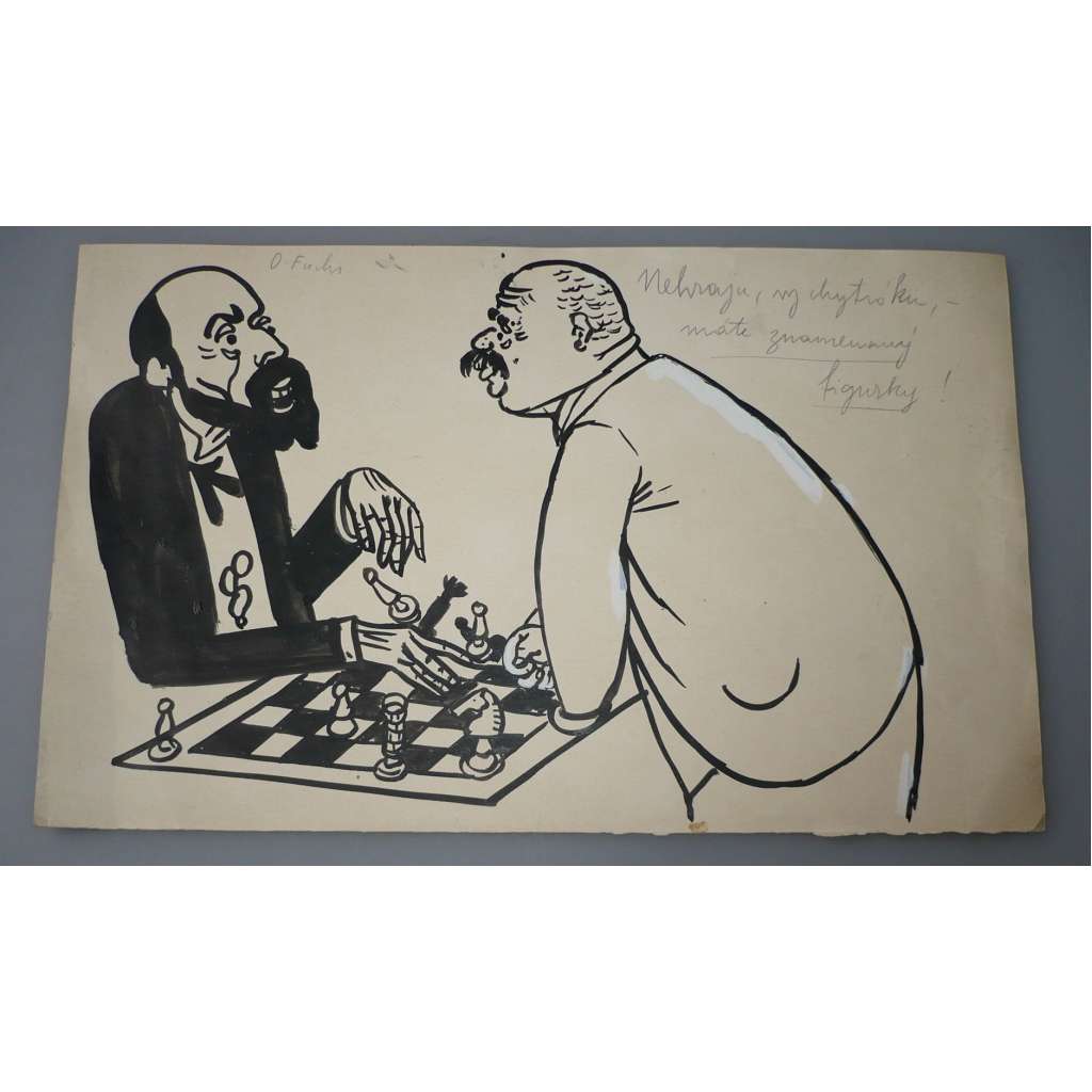 Otakar Fuchs (1900 - 1980) - Šachisté - kresba tuší, grafika, signováno