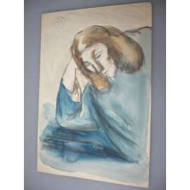 Václav Hejna (1914 - 1985) - Zamyšlený - akvarel, grafika, signováno