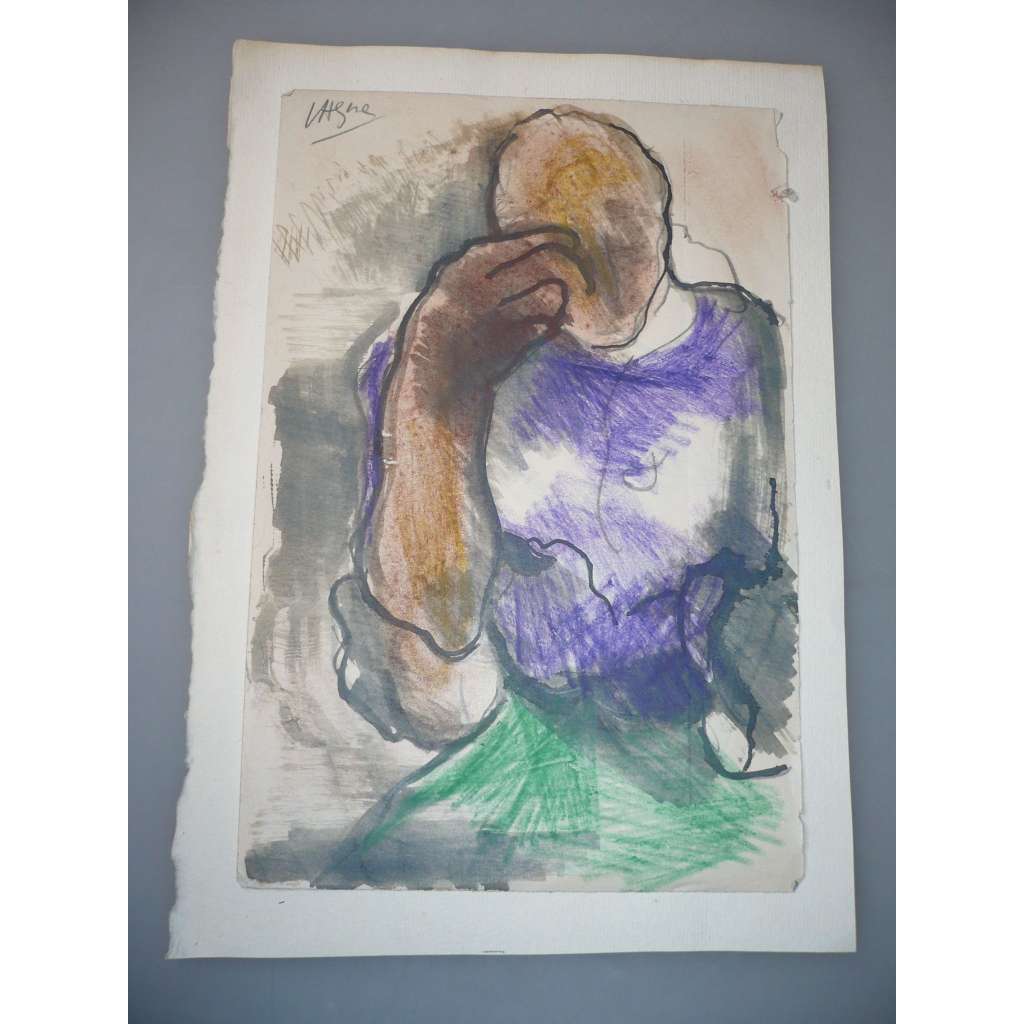 Václav Hejna (1914 - 1985) - V zamyšlení - akvarel, grafika, signováno