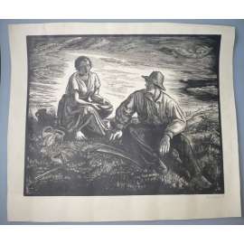 Rastislav Michl (1936) - Oběd na poli - dřevoryt 1927, grafika, signováno