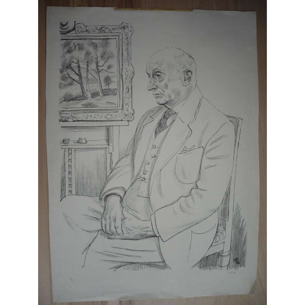 Václav Fiala (1896 - 1980) - Portrét muže - litografie 1964, grafika, signováno