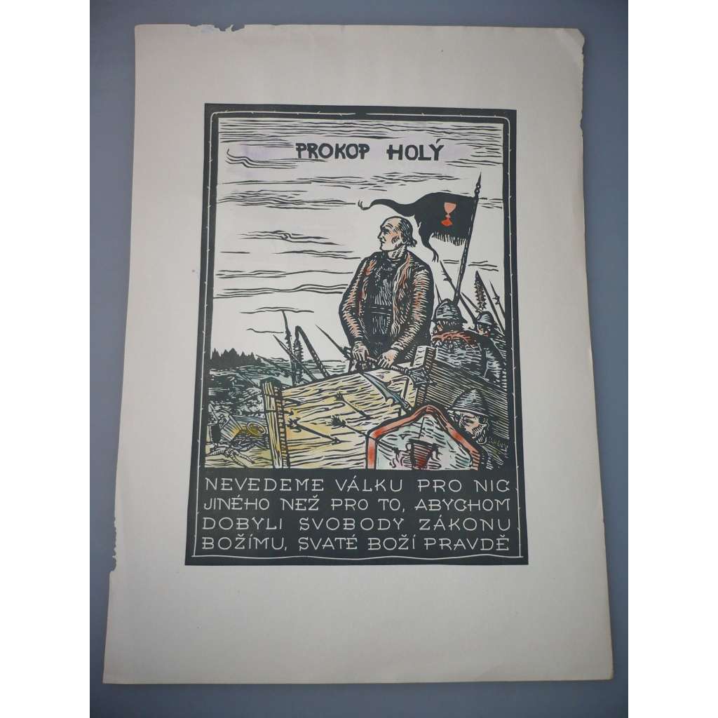 Alois Moravec (1899 - 1987) - Prokop Holý - kolorovaný dřevoryt, grafika, signováno