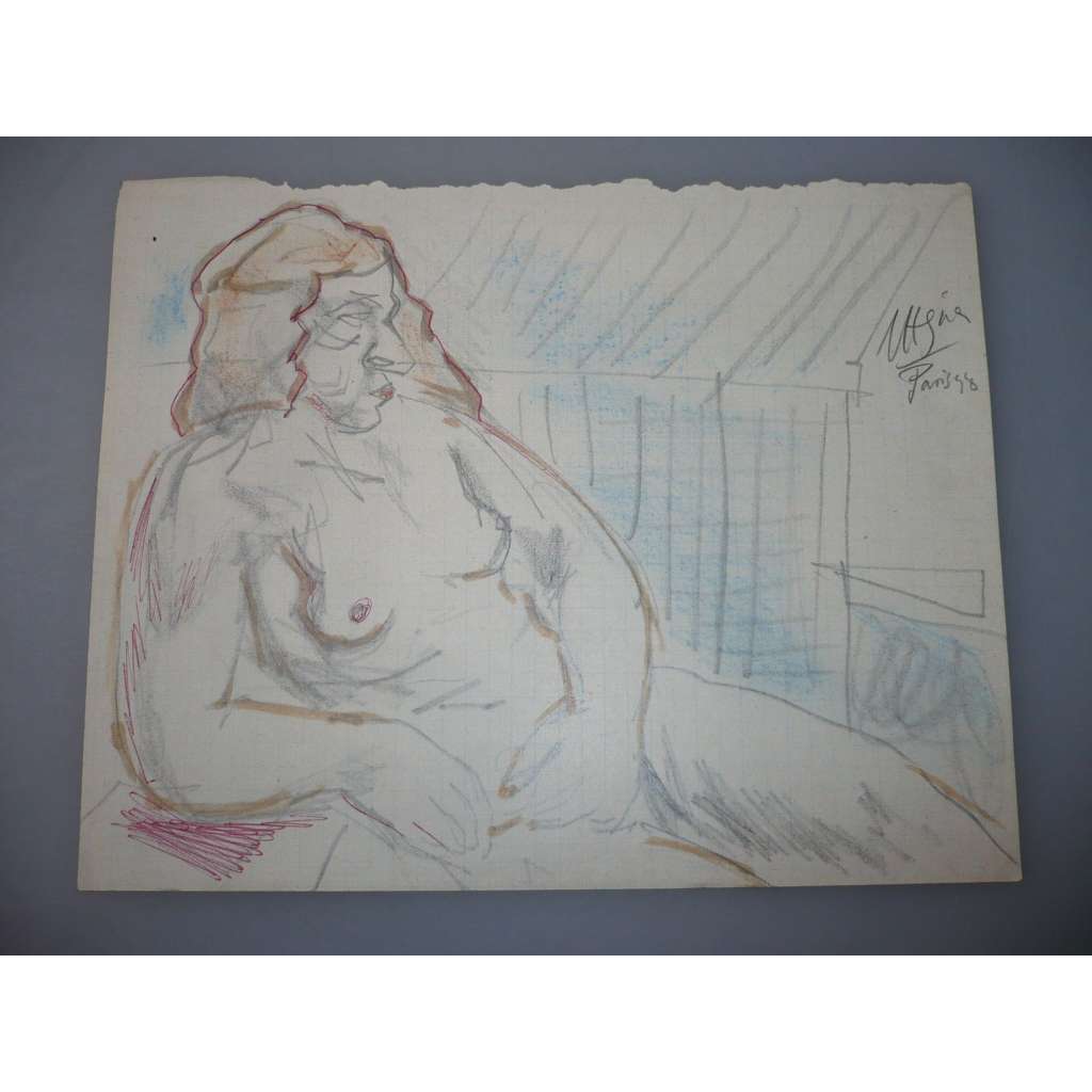 Václav Hejna (1914 - 1985) - Modelka - kombinovaná kresba Paříž 1948, grafika, signováno