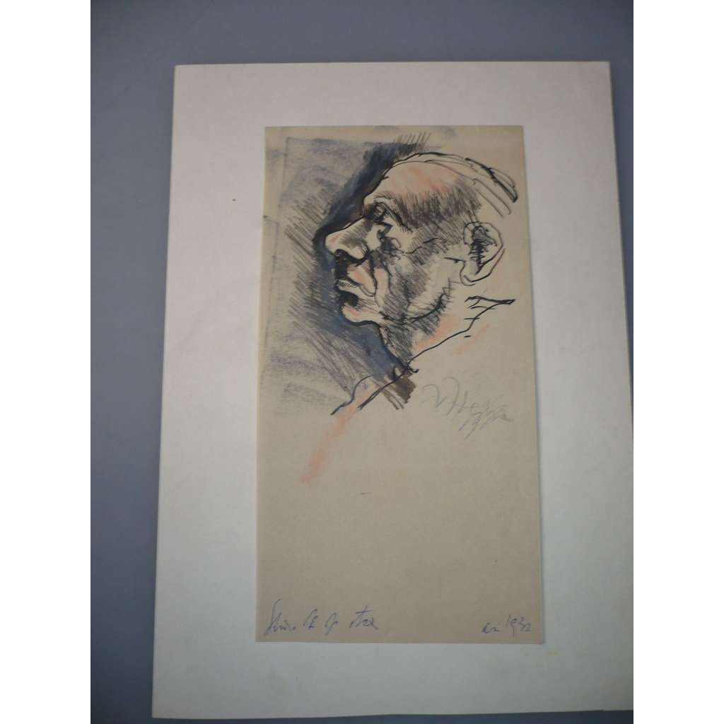 Václav Hejna (1914 - 1985) - Studie otce - kresba perem a akvarel 1932, grafika, signováno