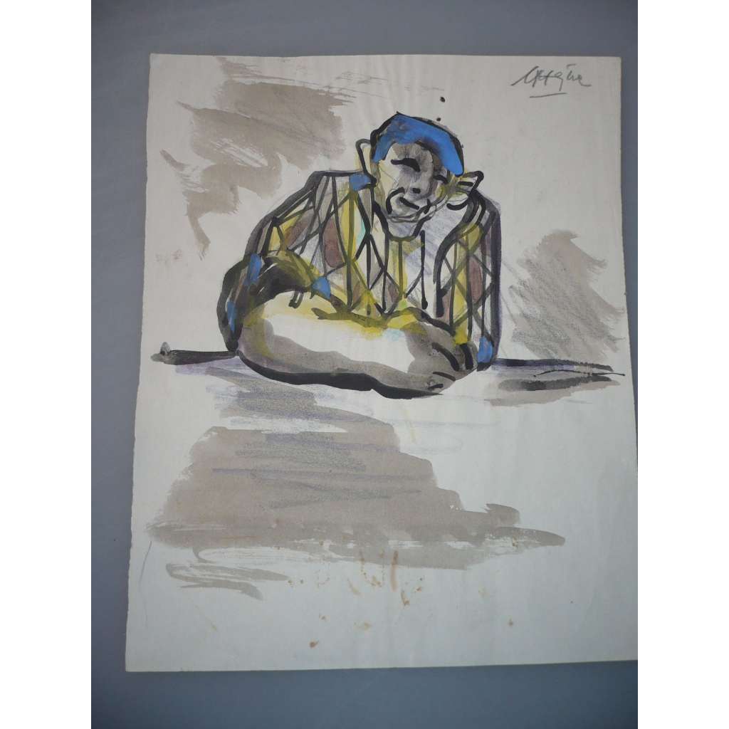 Václav Hejna (1914 - 1985) - V hospodě - kresba perem a akvarel 1932, grafika, signováno