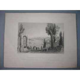 The Golden Horn, from The Cemetery of Eyoub - Turecko, Istanbul - oceloryt cca 1850, grafika, nesignováno