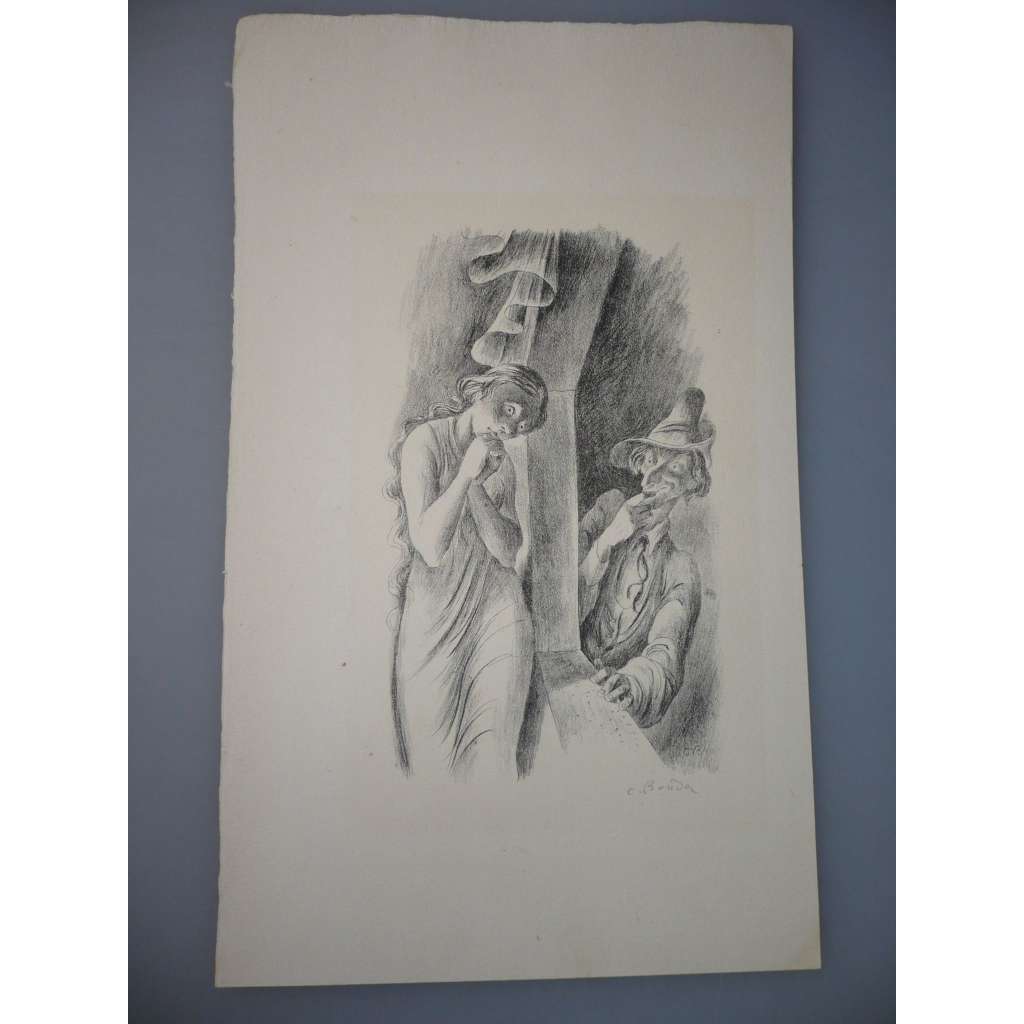 Cyril Bouda (1901 - 1947) - Milenci - litografie, grafika, signováno