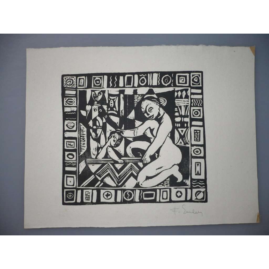 František Emler (1912 - 1992) - Bez názvu - linoryt, grafika, signováno