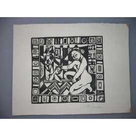 František Emler (1912 - 1992) - Bez názvu - linoryt, grafika, signováno
