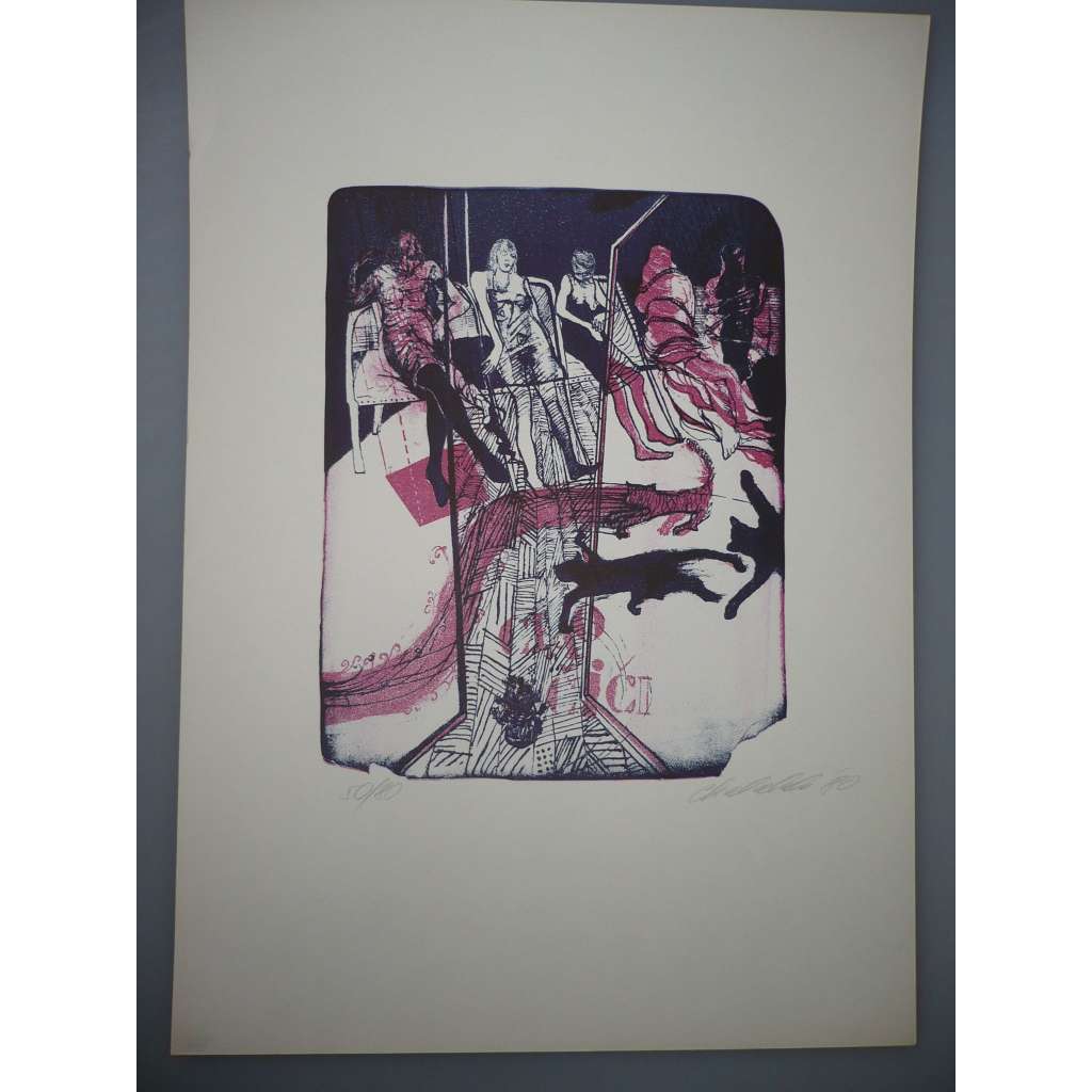 Petr Chalabala (1946 - 1999) - Kočky - litografie 1980, grafika, signováno