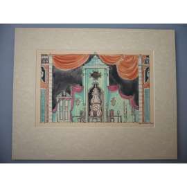 Josef Matěj Gottlieb (1884 - 1967) - Scénický návrh - akvarel 1948, grafika, signováno