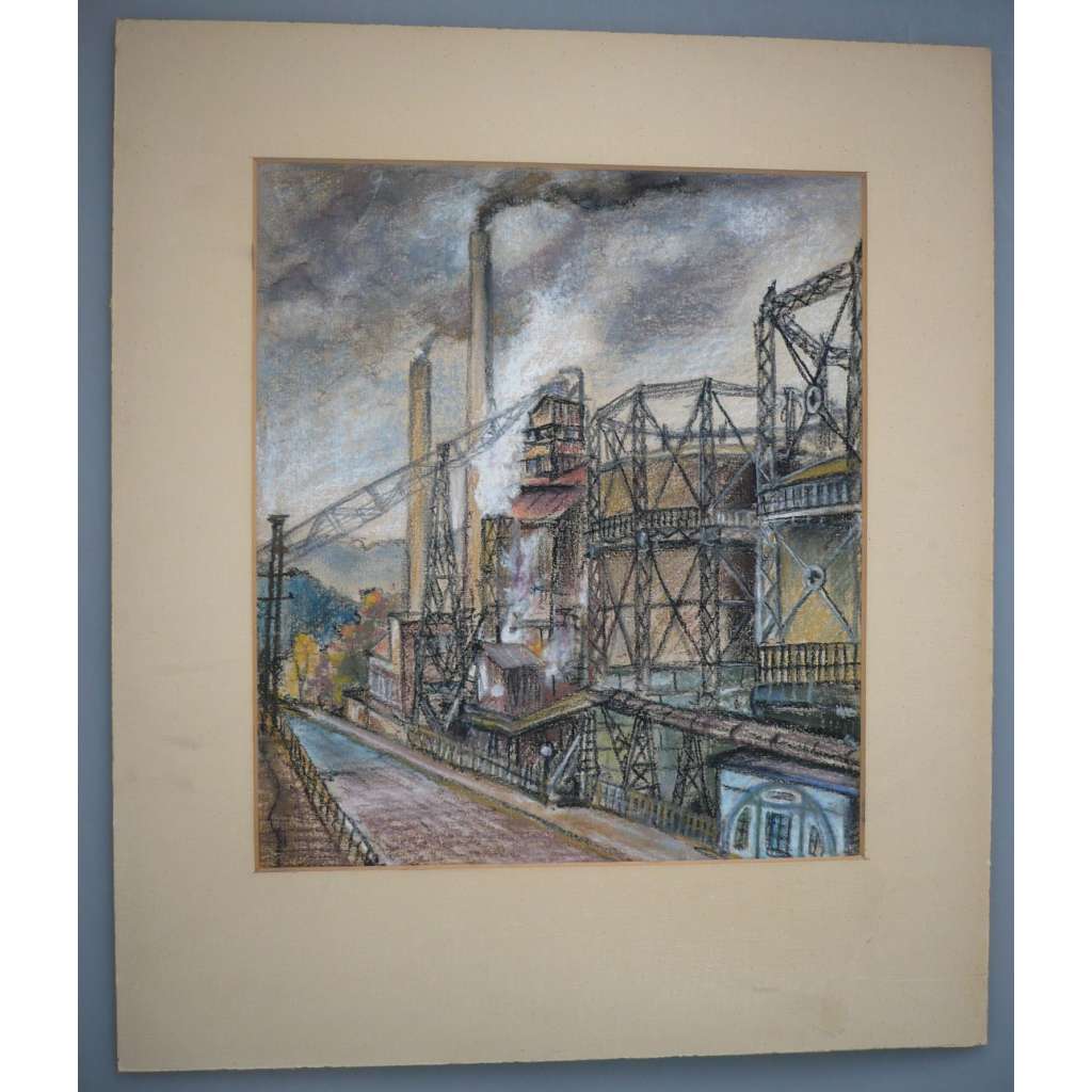 Jaroslav Němeček - Skica k plynárně v Jablonci [Jablonec] - pastel, grafika, signováno