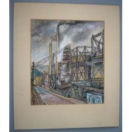 Jaroslav Němeček - Skica k plynárně v Jablonci [Jablonec] - pastel, grafika, signováno
