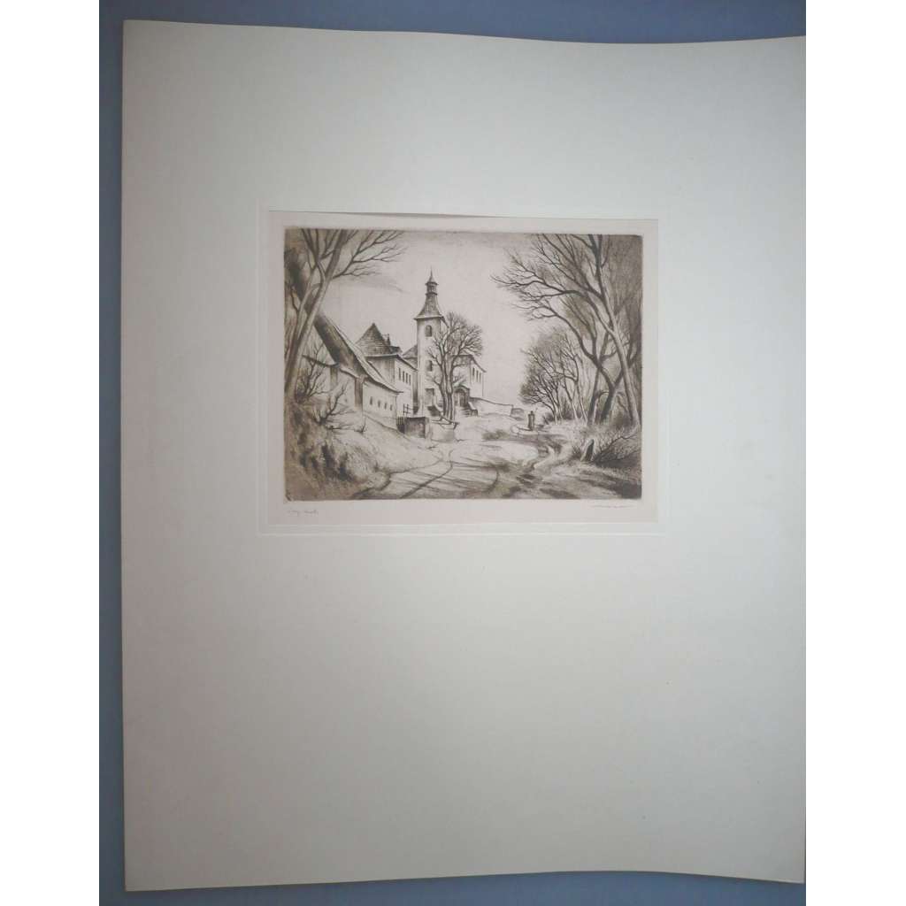 Viktor Vorlíček  (1909 - 1976) - Doudleby, Chrám svatého Vincence - lept, grafika, signováno