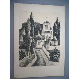 Jan Maria Wagner (1927 - 1978) - Vila v zahradě - litografie, grafika, nesignováno (z pozůstalosti)