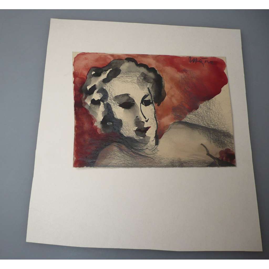 Václav Hejna (1914 - 1985) - Ležící akt - akvarel, grafika, signováno