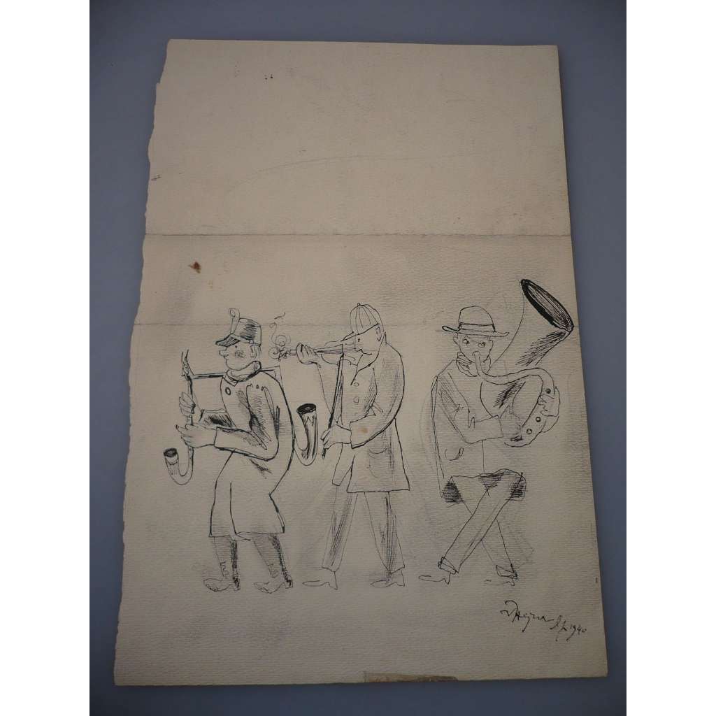 Václav Hejna (1914 - 1985) - Kapela - kresba perem 1914, grafika, signováno