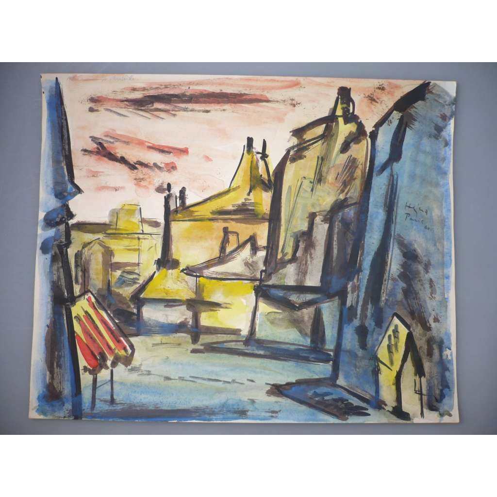 Václav Hejna (1914 - 1985) - Pařížské střechy - akvarel 1960, grafika, signováno
