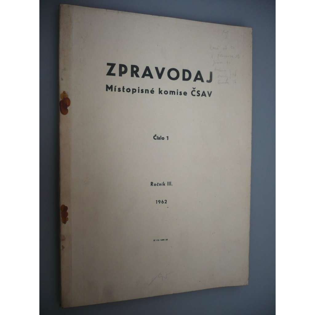 Zpravodaj Místopisné komise ČSAV. Číslo 1. Ročník III. Rok 1962